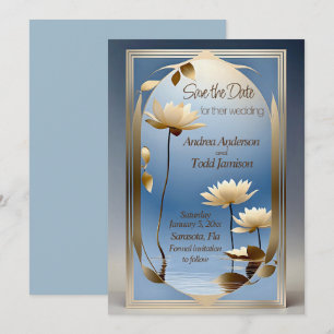 Art nouveau lotus flowers wedding save the date