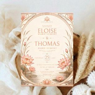 Art Nouveau Lotus Wedding Blush Pink Water Lily Invitation
