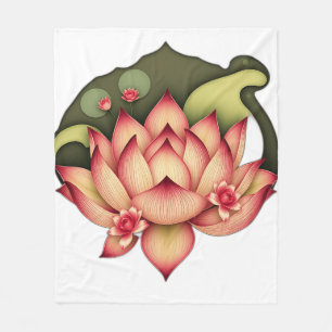 Art Nouveau Lotus with Water Lilies Fleece Blanket