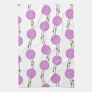 Art Nouveau Mackintosh Rose Stripes Pink Tea Towel
