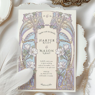 Art Nouveau Magnolia Floral Wedding and Details Invitation