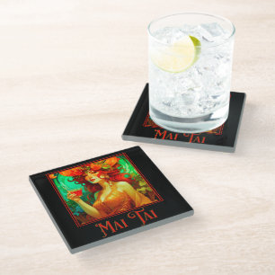 Art Nouveau Mai Tai Glass Coaster