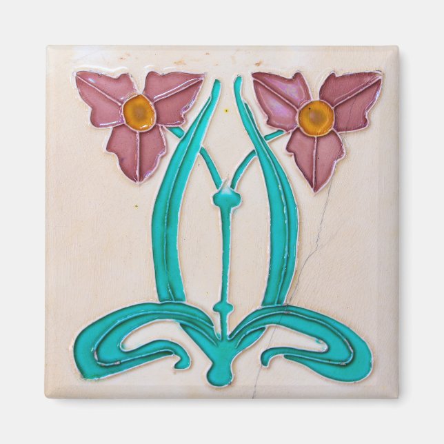 Art Nouveau Majolica Tile Magnet (Front)
