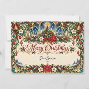 Art Nouveau Merry Christmas Botanical Card