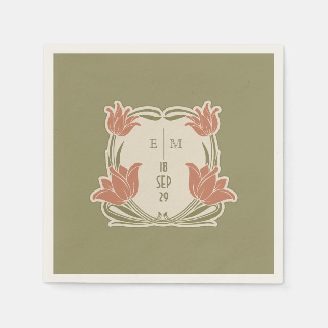 Art Nouveau Monogram Initials Table Decor Napkin (Front)