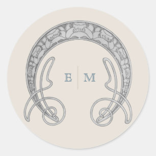 Art Nouveau Monogram Mucha Initials Mailing Classic Round Sticker