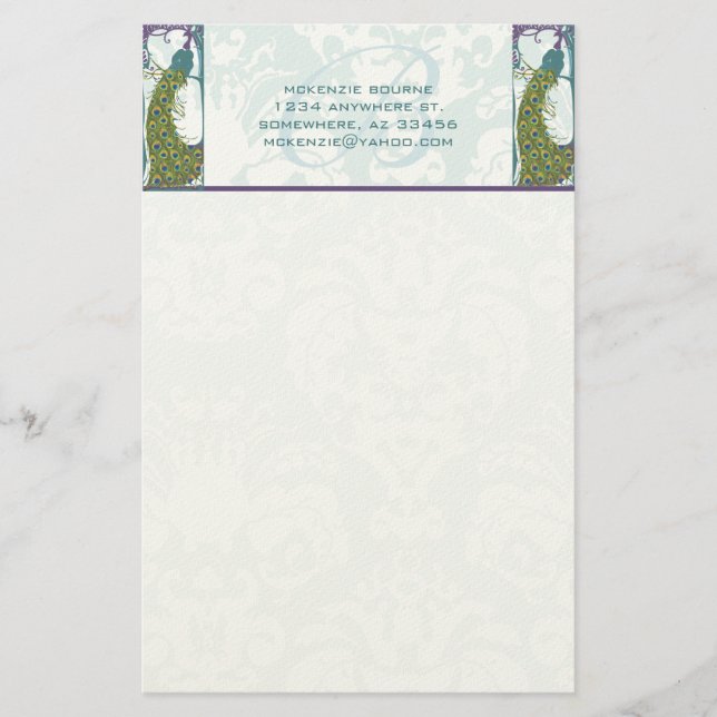 Art Nouveau Monogram Peacock Stationery (Front)