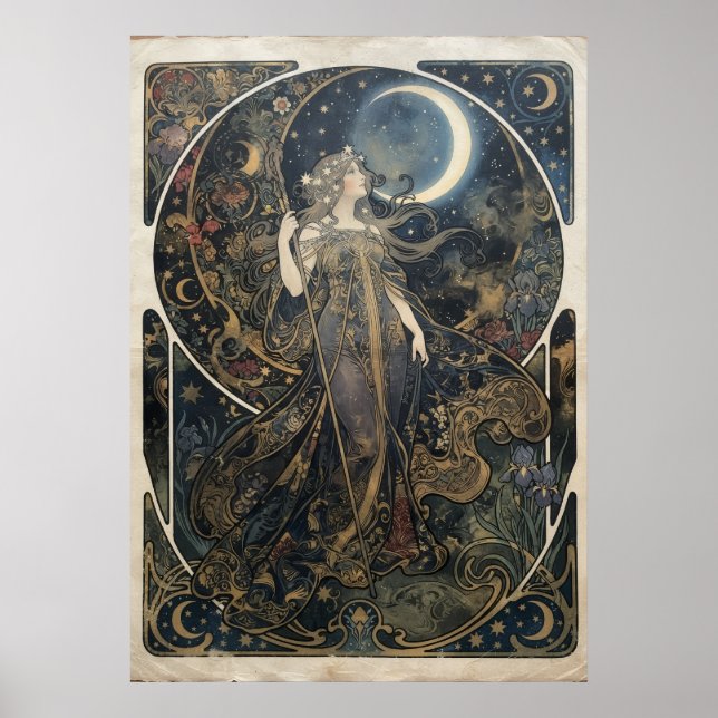 Art Nouveau Moon Goddess Celestial Art Poster (Front)