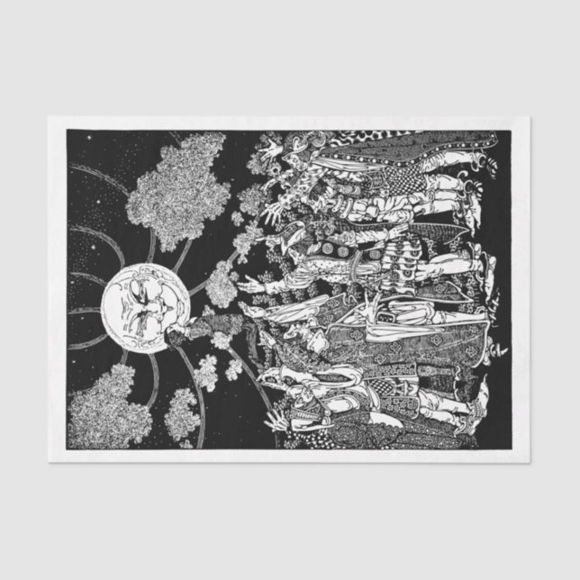 Art Nouveau Moon People Drawing Decoupage Tissue Paper (Front)