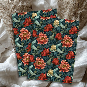 Art nouveau Morris deep red pink pastel green sage Tissue Paper