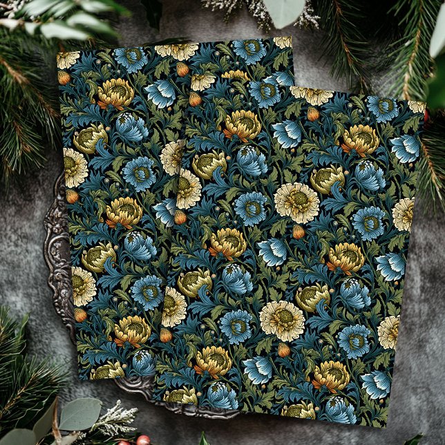Art nouveau Morris dusty blue ivory flowers sage Tissue Paper (Art nouveau Morris dusty blue ivory flowers sage Tissue Paper)