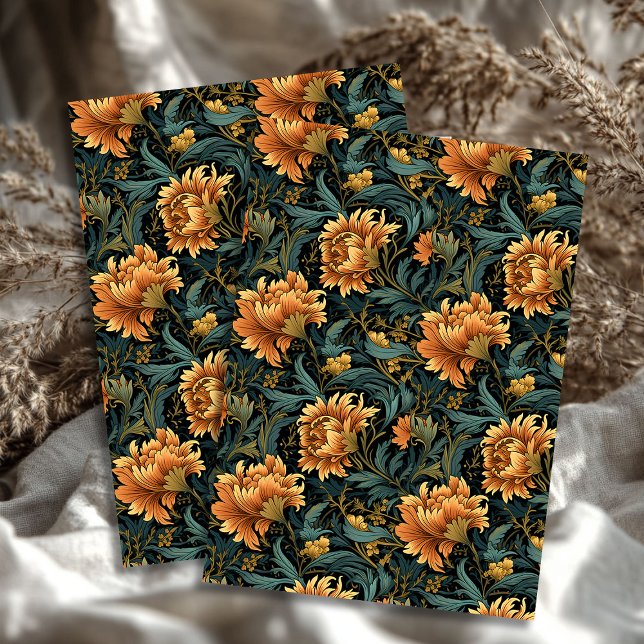 Art nouveau Morris pastel green orange flowers Tissue Paper (Art nouveau Morris pastel green orange flowers Tissue Paper)