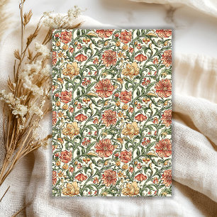 Art nouveau Morris pastel green peach blush flower Tissue Paper