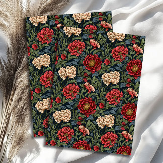 Art nouveau Morris red blush flowers pastel blue Tissue Paper
