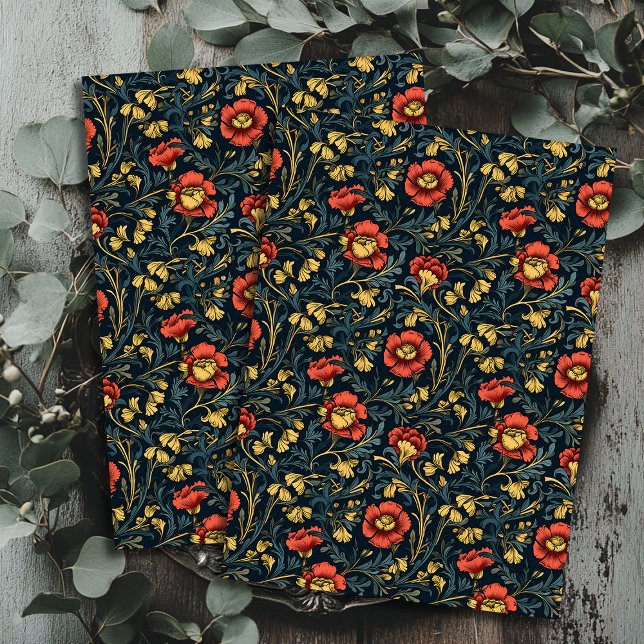 Art nouveau Morris red gold pastel navy blue Tissue Paper (Art nouveau Morris red gold pastel navy blue Tissue Paper)