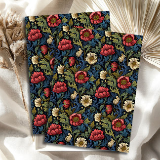 Art nouveau Morris red white flowers pastel blue Tissue Paper