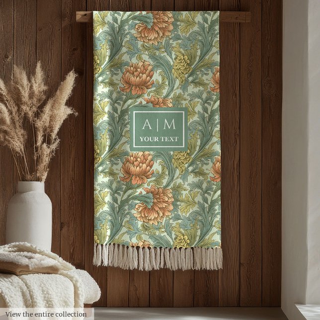 Art nouveau Morris style terracotta pastel green Fleece Blanket (Art nouveau Morris style terracotta pastel green Fleece Blanket)