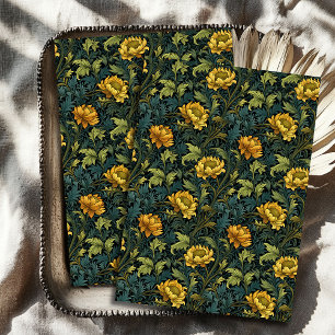 Art nouveau Morris yellow flowers pastel blue sage Tissue Paper
