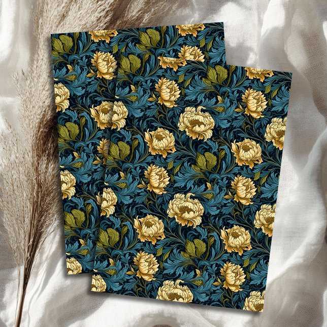 Art nouveau Morris yellow flowers pastel blue sage Tissue Paper (Art nouveau Morris yellow flowers pastel blue sage Tissue Paper)