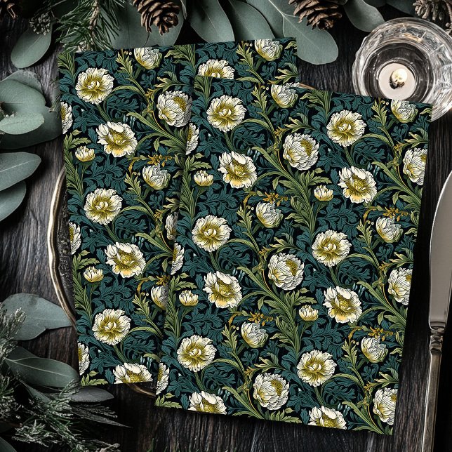 Art nouveau Morris yellow white flowers pastel blu Tissue Paper (Art nouveau Morris yellow white flowers pastel blu Tissue Paper)