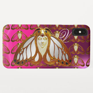 ART NOUVEAU MOTH WOMAN GEM MONOGRAM PINK PURPLE iPhone XS MAX CASE