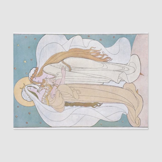 Art Nouveau Mother Daughter Woman Moon Decoupage  Tissue Paper (Front)