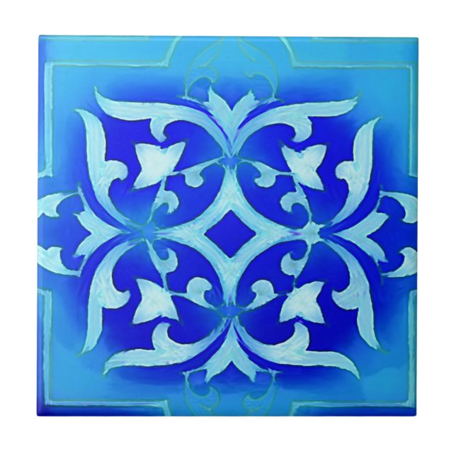 art-nouveau motifs in blues tile (Front)