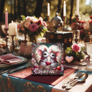 Art Nouveau Mouse Couple Floral Hearts Valentine Holiday Card