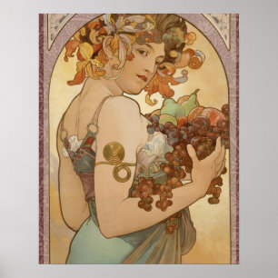Art Nouveau Mucha Beautiful Woman Fruit Poster
