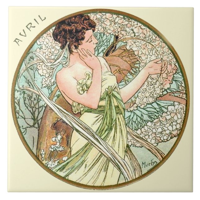 Art Nouveau Mucha Calendar April Tile (Front)