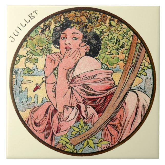 Art Nouveau Mucha Calendar July Tile (Front)
