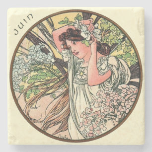 Art Nouveau Mucha Calendar June Stone Coaster