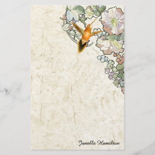 Art Nouveau Mucha Flowers Hummingbird Stationery