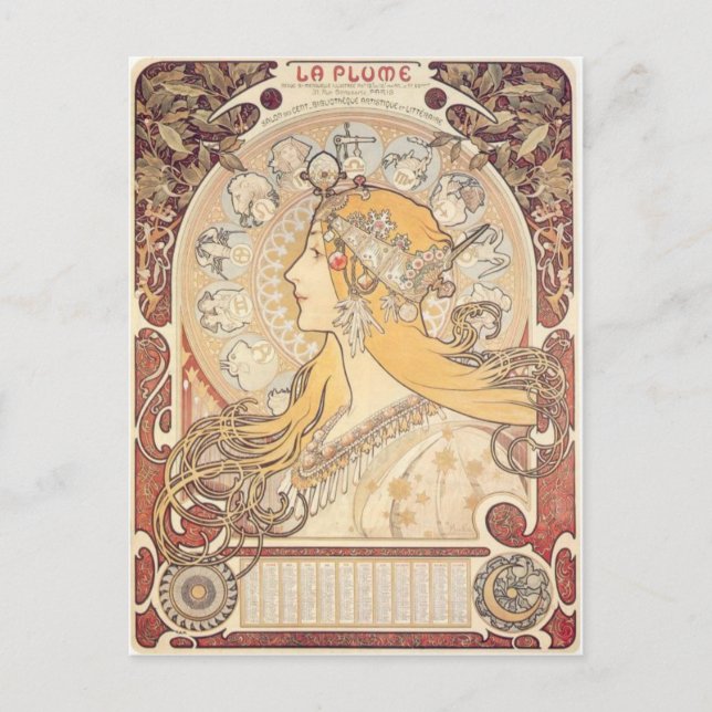 Art Nouveau ~ Mucha ~ LA PLUME Postcard (Front)