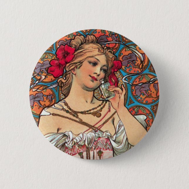 Art Nouveau - Mucha - Perfume Ad 6 Cm Round Badge (Front)