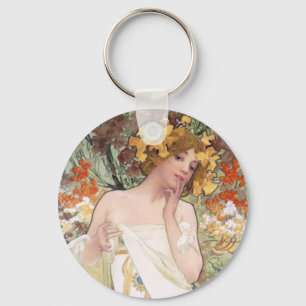Art Nouveau - Mucha - Perfume Ad Key Ring