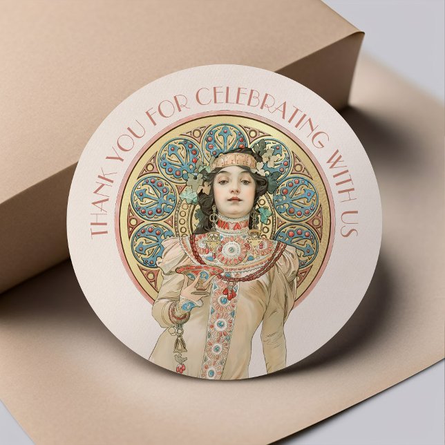 Art Nouveau Mucha Sarah Bernhardt Champagne Gold Classic Round Sticker (Creator Uploaded)