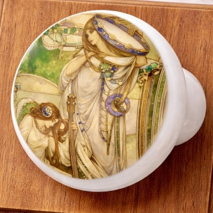 Art Nouveau Music Maidens Vintage Illustration  Ceramic Knob