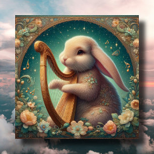 Art Nouveau Musician Bunny Harp Easter  Holiday Card