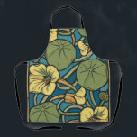 Art Nouveau Nasturtium Blue Gold floral Verneuil Apron<br><div class="desc">Infuse your home with the rhythmic energy of the Belle Époque with this stunning Art Nouveau nasturtium pattern. Inspired by the legendary French artist Maurice Pillard Verneuil, this design captures the brilliant yellow blooms and iconic lily-pad-shaped leaves of the nasturtium in a bold, structured layout. The striking contrast between the...</div>