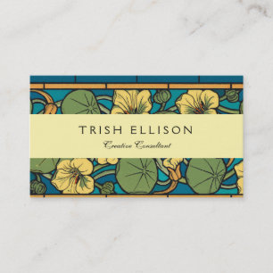 Art Nouveau Nasturtium Blue Gold floral Verneuil  Business Card