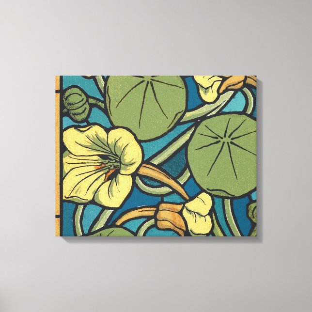 Art Nouveau Nasturtium Blue Gold floral Verneuil  Canvas Print (Front)