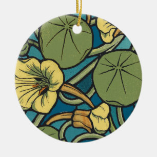 Art Nouveau Nasturtium Blue Gold floral Verneuil  Ceramic Tree Decoration