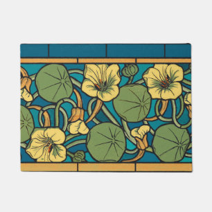 Art Nouveau Nasturtium Blue Gold floral Verneuil  Doormat