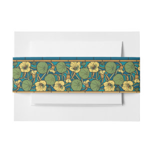 Art Nouveau Nasturtium Blue Gold floral Verneuil  Invitation Belly Band
