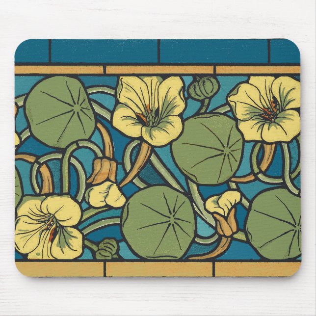 Art Nouveau Nasturtium Blue Gold floral Verneuil  Mouse Pad (Front)