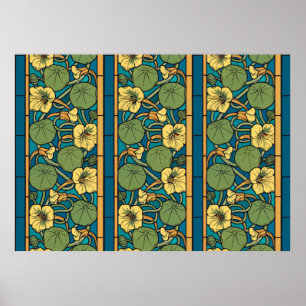 Art Nouveau Nasturtium Blue Gold floral Verneuil  Poster