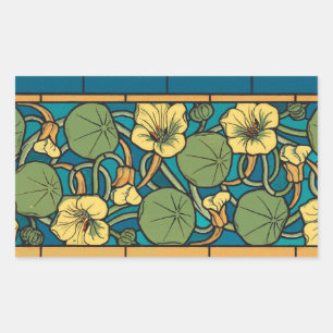 Art Nouveau Nasturtium Blue Gold floral Verneuil  Rectangular Sticker