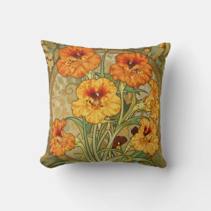 Art Nouveau Nasturtium Floral Pattern Cushion