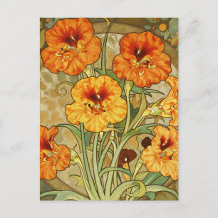 Art Nouveau Nasturtium Floral Pattern Postcard